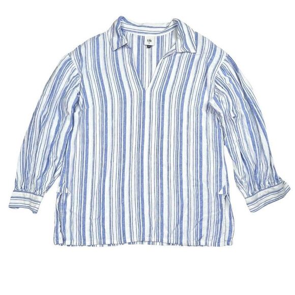 Cabi Pacific Linen Blend Striped Blouse - Picture 2 of 7